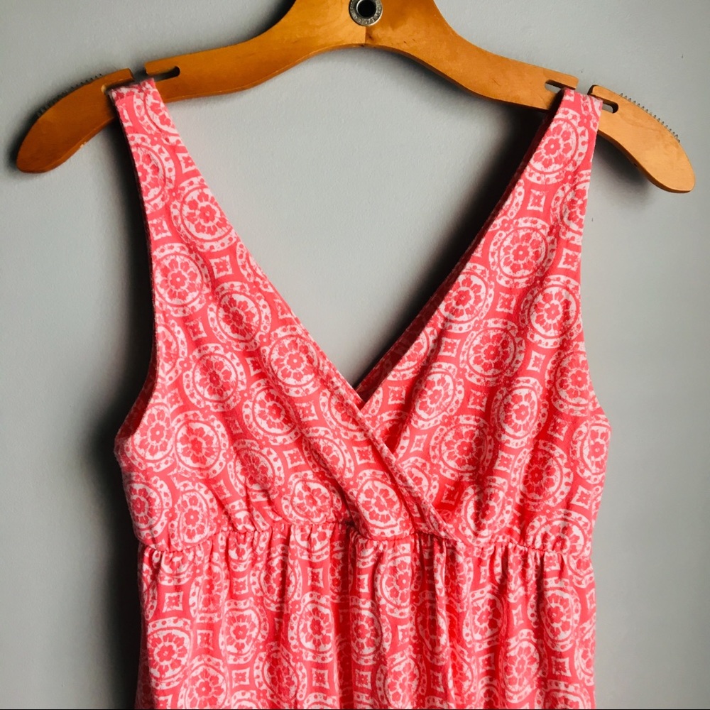 Coral and White Sleeveless Maxi Dress